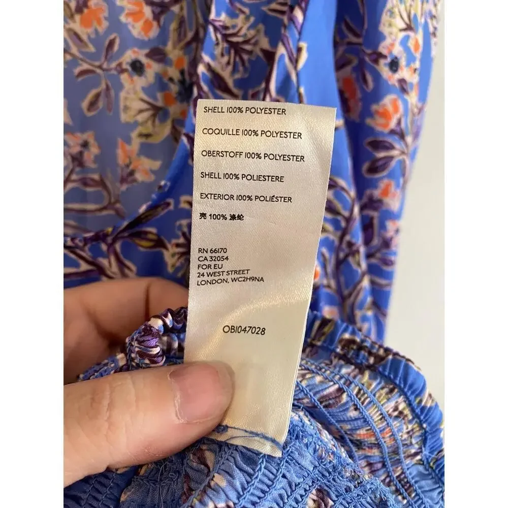Free People Blue Floral Print Square Neckline Cropped Blouse Size Small